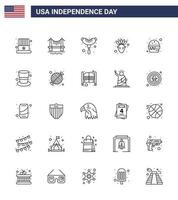 Verenigde Staten van Amerika gelukkig onafhankelijkheid dagpictogram reeks van 25 gemakkelijk lijnen van maaltijd snel voedsel hamburger inheems Amerikaans bewerkbare Verenigde Staten van Amerika dag vector ontwerp elementen