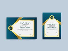professioneel en premie certificaat sjabloon met gouden meetkundig vormen vector