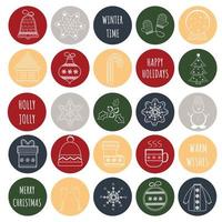 Kerstmis nieuw jaar geschenk ronde stickers. verzameling van vakantie Kerstmis stickers in modieus kleuren. etiketten Kerstmis set. Kerstmis etiketten en stickers voor decoreren cadeaus voor de winter vakantie. vector