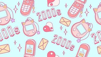 schattig naadloos patroon in modieus retro y2k stijl. gamer kawaii elementen. oud spel technologie. aantrekkingskracht jaren 2000. nostalgie voor Jaren 90 -2000s. vector