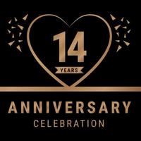 14 jaren verjaardag viering logo. verjaardag logo met gouden kleur geïsoleerd Aan zwart achtergrond, vector ontwerp voor viering, uitnodiging kaart, en groet kaart. eps10 vector illustratie