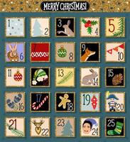 kinderen Kerstmis komst kalender. getallen van 1 naar 25. vector illustratie met schattig cadeaus voor elke dag van december.
