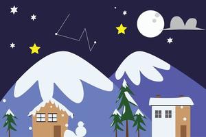 2 huis Bij winter seizoen met berg achtergrond Bij nacht vector