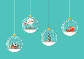 reeks van vrolijk Kerstmis hangende licht bollen en decoraties vector