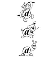 Internationale teken e-mail, dieren contour vector