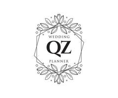 qz initialen brief bruiloft monogram logos verzameling, hand- getrokken modern minimalistisch en bloemen Sjablonen voor uitnodiging kaarten, opslaan de datum, elegant identiteit voor restaurant, boetiek, cafe in vector