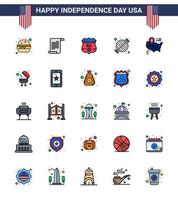 gelukkig onafhankelijkheid dag Verenigde Staten van Amerika pak van 25 creatief vlak gevulde lijnen van kaart partij schild rooster barbecue bewerkbare Verenigde Staten van Amerika dag vector ontwerp elementen