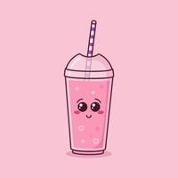 schattig illustratie met roze tekenfilm cocktail. geïsoleerd fruit cocktail voor ieder gebruiken. vector illustratie