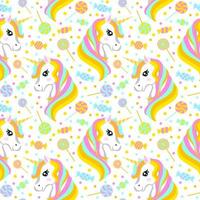schattig behang met regenboog eenhoorn en snoep. naadloos patroon. vector illustratie