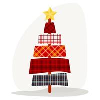 klem kunst van retro Kerstmis boom met rood Schotse ruit en plaid textuur. vakantie illustratie Aan geïsoleerd achtergrond. ontwerp voor Kerstmis decoratie en viering van winter, Kerstmis of nieuw jaar. vector