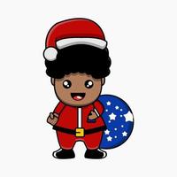 schattig zwart de kerstman Kerstmis mascotte vector illustratie brengen cadeaus