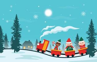 gelukkig kinderen kinderen spelen trein winter Kerstmis illustratie vector