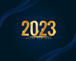 glimmend goud 2023 nieuw jaar groeten Aan marine achtergrond met schitteren sjabloon backdrop poster banier vector