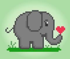 8-bit pixel olifant met een hart. dieren voor spelactiva in vectorillustraties. vector