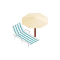 zon ligstoel en parasol icoon, isometrische 3d stijl vector