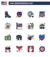 16 creatief Verenigde Staten van Amerika pictogrammen modern onafhankelijkheid tekens en 4e juli symbolen van vlag drinken Amerikaans voetbal cola Verenigde Staten van Amerika Politie bewerkbare Verenigde Staten van Amerika dag vector ontwerp elementen