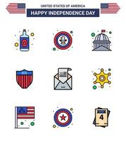 vlak gevulde lijn pak van 9 Verenigde Staten van Amerika onafhankelijkheid dag symbolen van e-mail zekerheid gebouw schild wit bewerkbare Verenigde Staten van Amerika dag vector ontwerp elementen