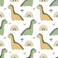 dinosaurus en regenboog. schattig baby patroon. behang in kinderkamer. het drukken Aan kleding stof en omhulsel papier. maatwerk van kinderen kleding. vector