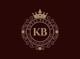 brief kb antiek Koninklijk luxe Victoriaans logo met sier- kader. vector
