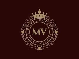 brief mv antiek Koninklijk luxe Victoriaans logo met sier- kader. vector
