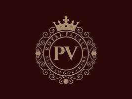 brief pv antiek Koninklijk luxe Victoriaans logo met sier- kader. vector