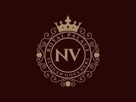 brief nv antiek Koninklijk luxe Victoriaans logo met sier- kader. vector