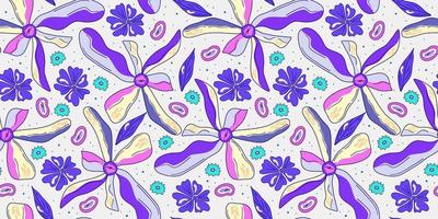 naadloos bloem trippy psychedelisch patroon. Purper psychedelisch naadloos patroon. magie bloemen madeliefje afdrukken. trippy ontwerp hippie bloemen vlak illustratie. retro y2k afdrukken vector