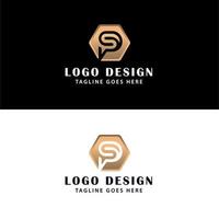 brief s of sp zeshoek logo ontwerp vector