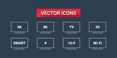 slim TV. TV Kenmerken. TV pictogrammen vector set. vector illustratie