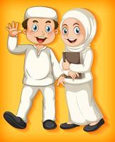 gelukkig moslimpaar op geel vector