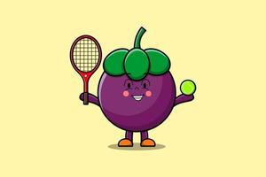 schattig tekenfilm mangisboom spelen tennis veld- vector