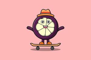 schattig tekenfilm mangisboom staand Aan skateboard vector