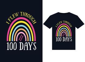 ik vloog door 100 dagen illustraties voor drukklare t-shirts ontwerp vector