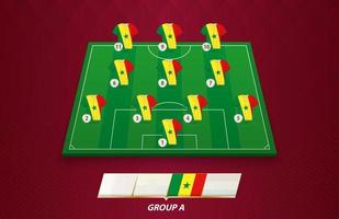 Amerikaans voetbal veld- met Senegal team in de rij gaan staan voor Europese wedstrijd. vector