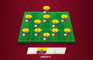 Amerikaans voetbal veld- met Ecuador team in de rij gaan staan voor Europese wedstrijd. vector