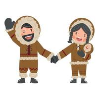 paar Eskimo met baby familie tekenfilm vector