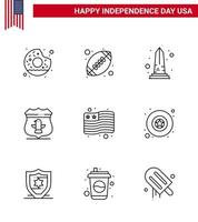 Verenigde Staten van Amerika onafhankelijkheid dag lijn reeks van 9 Verenigde Staten van Amerika pictogrammen van land Amerikaans mijlpaal Verenigde Staten van Amerika Washington bewerkbare Verenigde Staten van Amerika dag vector ontwerp elementen