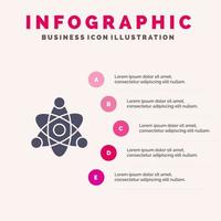 atoom onderwijzen onderwijs solide icoon infographics 5 stappen presentatie achtergrond vector