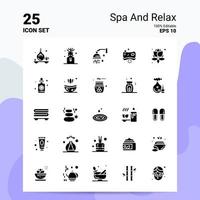 25 spa en kom tot rust icoon reeks 100 bewerkbare eps 10 bestanden bedrijf logo concept ideeën solide glyph icoon ontwerp vector