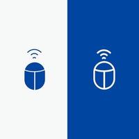muis Wifi computer lijn en glyph solide icoon blauw banier lijn en glyph solide icoon blauw banier vector