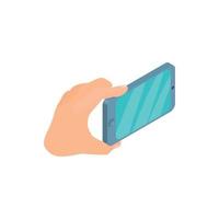 hand- Holding smartphone icoon, tekenfilm stijl vector