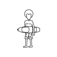 surfer met surfboard icoon, schets stijl vector