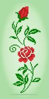 8 bit pixels van rozen. rode bloemen voor kruissteekpatronen, in vectorillustraties. vector