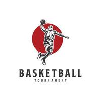 basketbal sport silhouet logo vector sjabloon. silhouet van een basketbal speler dichtslaan dunk vector