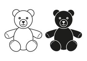 zwart en wit speelgoed- beer icoon vlak ontwerp vector