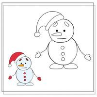 kleur boek voor kinderen. trek een schattig tekenfilm sneeuwman gebaseerd Aan de tekening. vector illustratie.