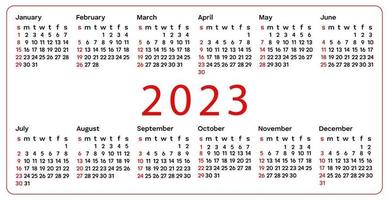 gemakkelijk kalender 2023. 12 maanden. week begin zondag. zakelijke ontwerp ontwerper sjabloon. horizontaal zak- kalender. kopiëren ruimte. vector illustratie