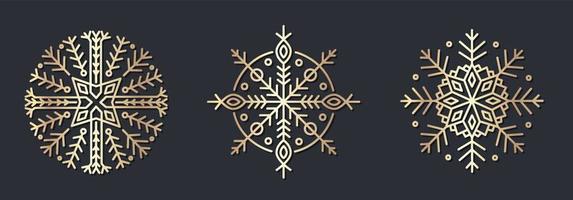 reeks van decoratief goud sneeuwvlokken ornament vector