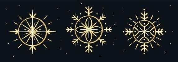 reeks van penseelstreek hand- getrokken goud sneeuwvlokken voor Kerstmis ontwerp. winter vakantie geïsoleerd elementen vector
