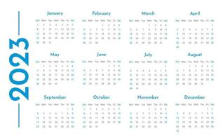 maandelijks muur horizontaal kalender 2023 sjabloon in modieus minimalistische stijl, Hoes concept, 2023 minimaal kalender ontwerper ontwerp voor het drukken sjabloon in blauw vector